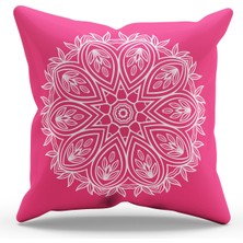 Moud's Çift Tarafı Baskılı Pembe Mandala Line Desenli Süet Kırlent Kılıfı