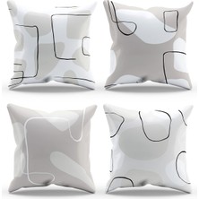 Moud's Çift Tarafı Baskılı Stone Line Desenli 4'lü Kombin Süet Kırlent Kılıfı