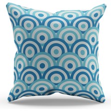 Moud's Çift Tarafı Baskılı Blue Round-2 Desenli Süet Kırlent Kılıfı