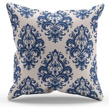 Moud's Çift Tarafı Baskılı Navy Vintage-3 Desenli Süet Kırlent Kılıfı