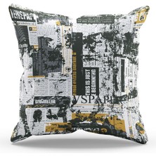 Moud's Çift Tarafı Baskılı Gazete Desenli Süet Kırlent Kılıfı