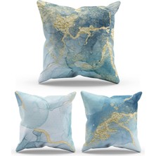 Moud's Çift Tarafı Baskılı Gold Marble Desenli 3'lü Kombin Süet Kırlent Kılıfı