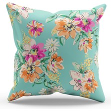 Moud's Çift Tarafı Baskılı Eski Çiçekler - 4 Desenli Süet Kırlent Kılıfı