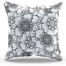 Moud's Çift Tarafı Baskılı Flower Line-1 Desenli Süet Kırlent Kılıfı