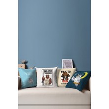 Moud's Çift Tarafı Baskılı Marjinal Hayvanlar Desenli 4'lü Kombin Süet Kırlent Kılıfı - PLG147