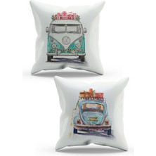 Moud's Çift Tarafı Baskılı Vosvos Desenli 2'li Kombin Süet Kırlent Kılıfı