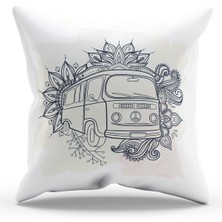 Moud's Çift Tarafı Baskılı Peace Van Desenli Süet Kırlent Kılıfı