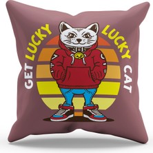 Moud's Çift Tarafı Baskılı Kapüşonlu Beyaz Kedi Desenli Süet Kırlent Kılıfı - PL798