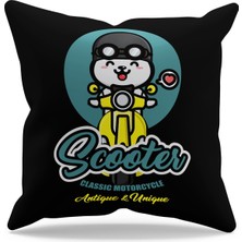 Moud's Çift Tarafı Baskılı Scooter Kedi-1 Desenli Süet Kırlent Kılıfı - PL799