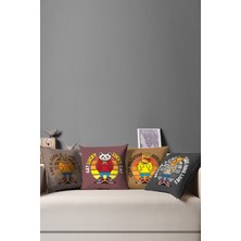 Moud's Çift Tarafı Baskılı Kapüşonlu Kedi ve Köpek Serisi Desenli 4'lü Kombin Süet Kırlent Kılıfı - PLG143