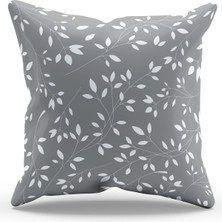 Moud's Çift Tarafı Baskılı Açık Gri Ağaç Dalları Desenli Süet Kırlent Kılıfı - PL1102