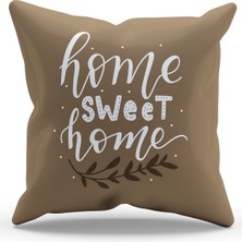 Moud's Çift Tarafı Baskılı Kahverengi Sweet Home Yazı Desenli Süet Kırlent Kılıfı - PL1110