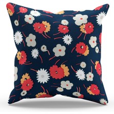 Moud's Çift Tarafı Baskılı Navy Mini Flowers Desenli Süet Kırlent Kılıfı
