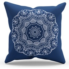 Moud's Çift Tarafı Baskılı Lacivert Mandala Line Desenli Süet Kırlent Kılıfı