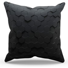 Moud's Çift Tarafı Baskılı Siyah Bal Peteği Desenli Süet Kırlent Kılıfı