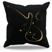 Moud's Çift Tarafı Baskılı Gold Nota Desenli Süet Kırlent Kılıfı