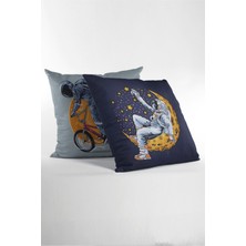 Moud's Çift Tarafı Baskılı Astronot Serisi Desenli 2'li Süet Kırlent Kılıfı