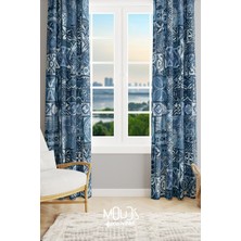 Moud's Ephesus Mosaic Desenli Süet Oturma Odası Salon Fon Perde Baskılı Ekstrafor Büzgü 2 Kanat PRD-1016