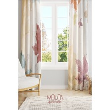 Moud's Autumn Leaves Desenli Süet Oturma Odası Salon Fon Perde Baskılı Ekstrafor Büzgü 2 Kanat PRD-1060