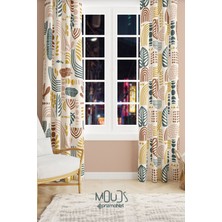Moud's Autumn Abstract Desenli Süet Oturma Odası Salon Fon Perde Ekstrafor Büzgü 2 Kanat PRD-1091
