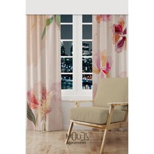 Moud's Flower Art Desenli Süet Oturma Odası Salon Fon Perde Baskılı Ekstrafor Büzgü 2 Kanat PRD-1030