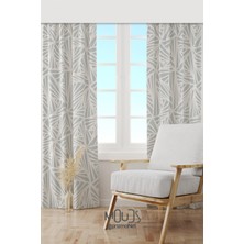 Moud's Beyaz Üçgen Desenli Süet Oturma Odası Salon Fon Perde Baskılı Ekstrafor Büzgü 2 Kanat PRD-1071