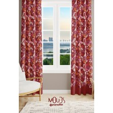 Moud's Burgundy 2 Desenli Süet Oturma Odası Salon Fon Perde Baskılı Ekstrafor Büzgü 2 Kanat PRD-1056