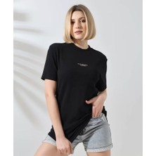 Stil Aura Unisex Bisiklet Yaka Baskılı Slim Fit T-Shirt - Siyah