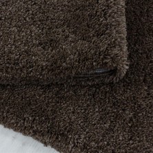 Carpettex Yuvarlak Halı Yumuşak Süpersoft Yüksek Tüylü 30 mm Hav Yüksekliğinde Düz Kahverengi Renkli Shaggy Halı
