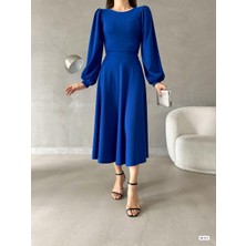 Rengamoda Kadın Balon Kol Etek Detay Ithal Krep Kumaş Elbise (Renkli)