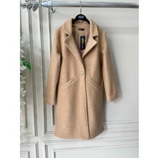 Rengamoda Kadın Tek Düğme Astarlı Teddy Kaşe Kaban Mont (Renkli)