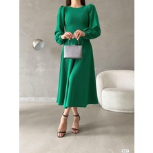 Rengamoda Kadın Balon Kol Etek Detay Ithal Krep Kumaş Elbise (Renkli)