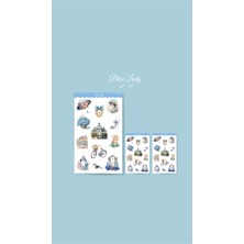 Minithingsart Blue Lady 12 Parçalı Vintage Mavi Sticker Set 3 Adet Mat Kağıt