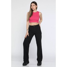 Julude Siyah Bol Kesim Palazzo Yüksek Bel Kadın Keten Pantolon P-00009447