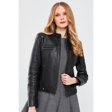 Derimod Vicky Kadın Siyah Deri Ceket