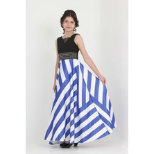 Asortix Kız Çocuk Zebra Desenli Özel Tafta Kumaş Uzun Abiye Elbise Mezuniyet KIAYFETİ-ABY-0036