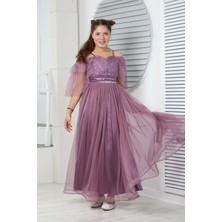 Asortix Genç Kız Saten Astarlı Uzun Lila Abiye Elbise Düğün Kıyafeti GELINLIK-ABY-0031