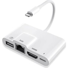 TezMax Apple iPad ve iPhone Için Lightning 3 In1 HDMI RJ45 Ethernet ve Otg Dönüştürücü Digital Av Adaptörü