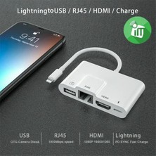 TezMax Apple iPad ve iPhone Için Lightning 3 In1 HDMI RJ45 Ethernet ve Otg Dönüştürücü Digital Av Adaptörü