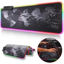 TezMax 80X30 cm Büyük Boy Xxl Dünya Haritalı Mousepad Rgb LED Işıklı Gaming Gamer Oyuncu Mouse Pad