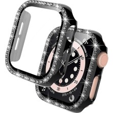 MobaxAksesuar Apple Watch 7/8/9 41mm Ekran Koruyuculu Tek Sıra Kenar Taşlı Sert PC Kasa Koruyucu