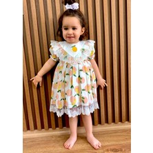 Mini Kiti Kız Çocuk Bebek Dantelli Limonlu Fırfırlı Astarlı Şık Doğumgünü Bayram Özel Gün Elbisesi