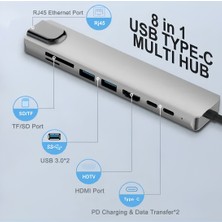 Madeg Macbook Pro Air USB Type-C Hub Dönüştürücü Çevirici Çoklayıcı USB Hdmı Micro Sd 8 Girişli RJ8I1NEW