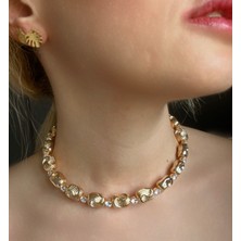 The Bonnuvell Taş Sıralı Altın Kaplama Choker Kolye