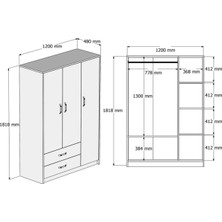 Duof 120 x 181 cm 3 Kapaklı Elbise Dolabı - Mdf Atlantik Çam   Mdf