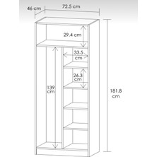 Duof 72 x 181 cm 2 Kapaklı Elbise Dolabı - Mdf Beyaz   Mdf