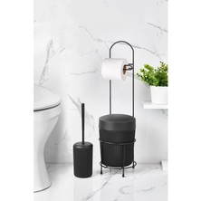 Store Kovalı Tuvalet Kağıtlığı, Çöp Kovalı Tuvalet Kağıdı Askısı ve Tuvalet Fırça Seti, Banyo Çöp Kovası ve Wc Fırça Seti (Siyah)
