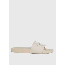 Calvin Klein Bej Erkek Plaj Terliği Slıde Monogram Co