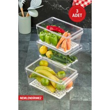 Özmen Home 3 Adet Süzgeçli Kapaklı Buzdolabı Düzenleyici Buzdolabı Içi Düzenleyici Organizer 14 x 32,5 x 20 cm