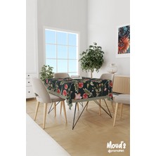 Moud's Koyu Yeşil Kırmızı Çiçek Desenli Süet Dertsiz Masa Örtüsü